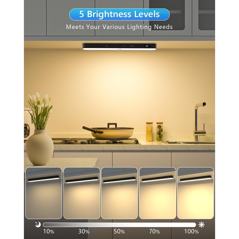 Ferswe Closet Lights Rechargeable, Battery Level Display, Dimmable Battery Powered