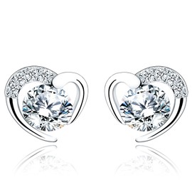 ITESSY Silver Stud Earrings for Women, Stud Earrings White Gold Cubic Zirconia Heart StudDainty Earrings Jewellery Gift for Girls