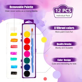 Watersay 12 Pack 8 Colors Watercolor Paint Set for Kids Washable Watercolor Paint with Paintbrush for Kids Adults Classroom School Birthday Art Activities Christmas Gifts Party Supplies(Purple)