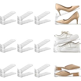 12 Pack Shoe Slots Organizer Adjustable Level Shoe Stacker Holder Storage Space Saving Sneakers Display Tray Rack for Closet (Transparent, 12Pack)