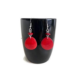 Tagua earrings in red, dangle Earrings TAG222b, organic earrings