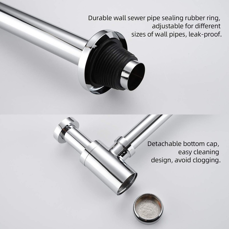 Miraga Bathroom Sink Stopper P-Trap Complete Set Adjustable 1-1/4 Sink