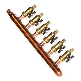 PEX Plumbing Manifold 3/4" Male 1/2" Ball Valve, Close End, Barbed (6 Port, Barbed End)