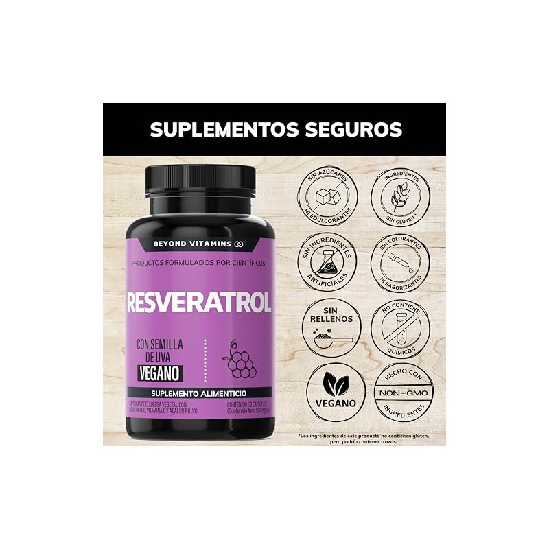 Trans Resveratrol 1160mg Por Porción Potente Antioxidantes Pimienta Negra Absorción