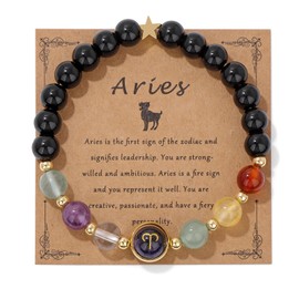 GolbalJew Aries Zodiac Bracelets Healing Crystal 12 Constellations Protection Stone Beads Bracelet for Women Birthday Zodiac Gifts Horoscope Spiritual Jewelry