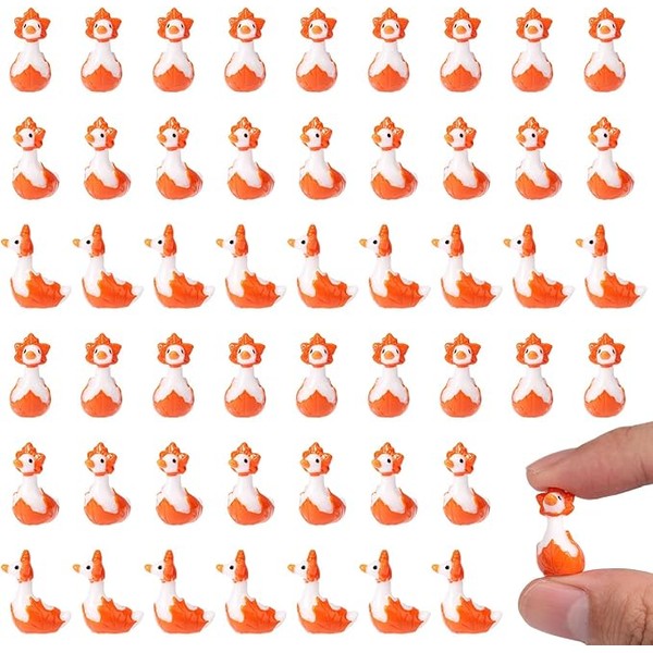 50pcs Resin Goose Miniature, Funny Cute Mini Fall Maple Leaf