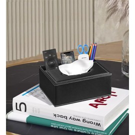 Tissue Box Cover Rectangular,Compatible with Kleenex Box Covers,Multifunctional Facial Tissue Box Holder with Remote Control Holder,Decorative Nighstand Organizer,Tissue Dispenser for Bathroom