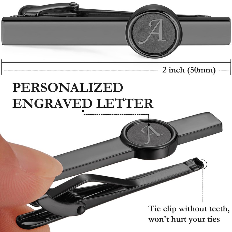 AMITER Mens Tie Clip with 26 Letters, Skinny Necktie Bar