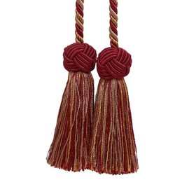 Baroque Collection Double Tassel Curtain and Drapery Tieback Holdback, 3 1/2" Tassel (8.5cm), 20" Spread (50.5cm) # BCT, Taupe Burgundy Red #8612 (Burgundy Red, Taupe Beige, Dark Red) Pack of 4
