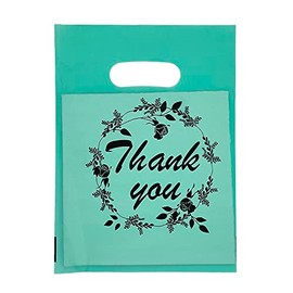 Joyhey 100 Count 5.7" x 7.7" Plastic Merchandise Bags With Die Cut Handles - Green Thank You Shopping, Retail, Gift