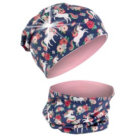 Heckbo 360° Reflector Children's Hat & Loop Scarf Set, Many Designs, 2–8 Years, 95% Cotton, Soft & Easy-Care Stretch Material, for Boys, Girls, Beanie for Spring, Summer, Autumn, Winter, Unicorn