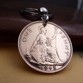 A Silver Dream 1945 British Penny Coin Keyring 80th Birthday Anniversary Retirement His Hers Men Women