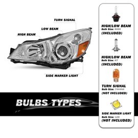 SOCKIR Headlight Assembly Compatible with 2010 2011 2012 2013 2014 Subaru Legacy/Outback Projector Halogen Headlamp Passenger and Driver Side Chrome Housing & Amber Reflector