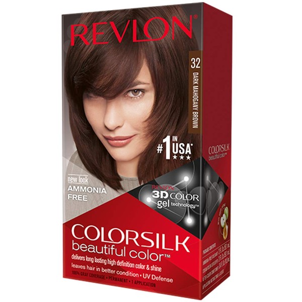 Revlon ColorSilk Hair Color, [32] Dark Mahogany Brown 1 ea (Pack of 12)
