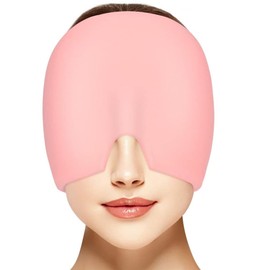 Migraine Relief Cap, Single-Sided 360° Gel Surround Ice Pack Mask for Migraine, Sinus, Stress, Frontal Headaches, Cold Hot Therapy Migraine, Reusable Washable Pack Used for Sinusitis (Pink)
