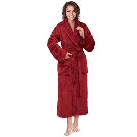 PAVILIA Dark Red Women Robe Fleece Plush Soft, Fluffy Fuzzy Cozy Warm Lightweight Bathrobe, Shower Spa House Long Robe for Women, 2XL/3XL