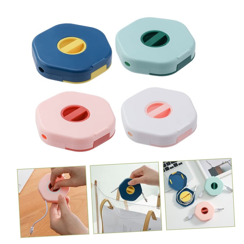 LABRIMP 4Pcs Portable Cable Organizer Box with Data Cable Winder