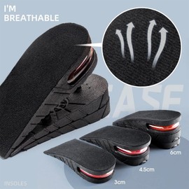 Height Increase Insoles, 3 Layers 1.2 to 2.4 Inches, Universal Breathable Non-Slip Shoe Lift Inserts, Variable Height Increasing Heel Protector Pads with Air Cushion for Women and Men, 1 Pair. (Black)