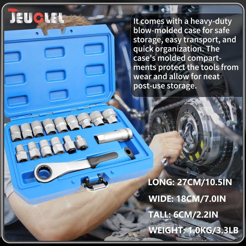 JEUCLEL 17PCS Pass Through Socket Set, Chrome Vanadium Steel, Versatile