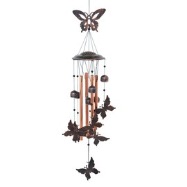 BLESSEDLAND Butterfly Wind Chime, Wind Chime 4 Hollow Aluminium Tubes, 5 Wind Bells Butterflies, 7 Wind Chime with S-Hooks for Indoor and Outdoor Use, L 38 x Diameter 4.72 Inches, Black/Gold, Bronze