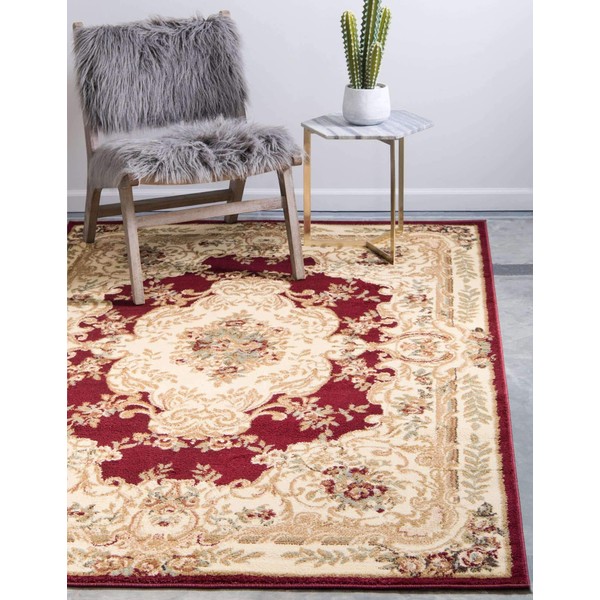 Unique Loom Versailles Collection Traditional Classic Medallion Motif Area Rug (5' 0 x 8' 0 Rectangular, Burgundy/ Ivory)