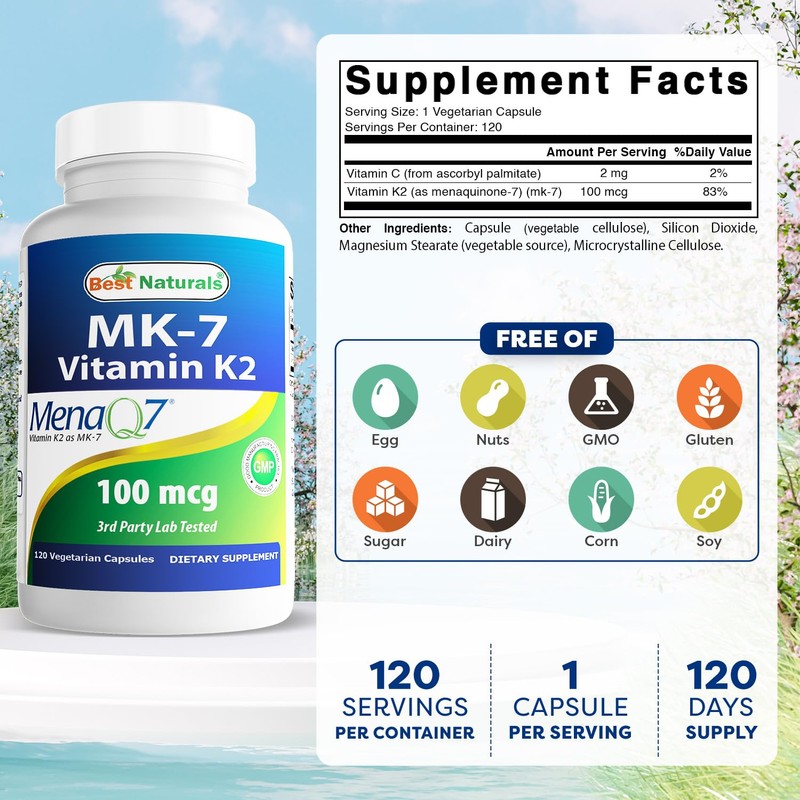 Best Naturals MK-7 Vitamin K2 100 mcg 120 ct (Pack