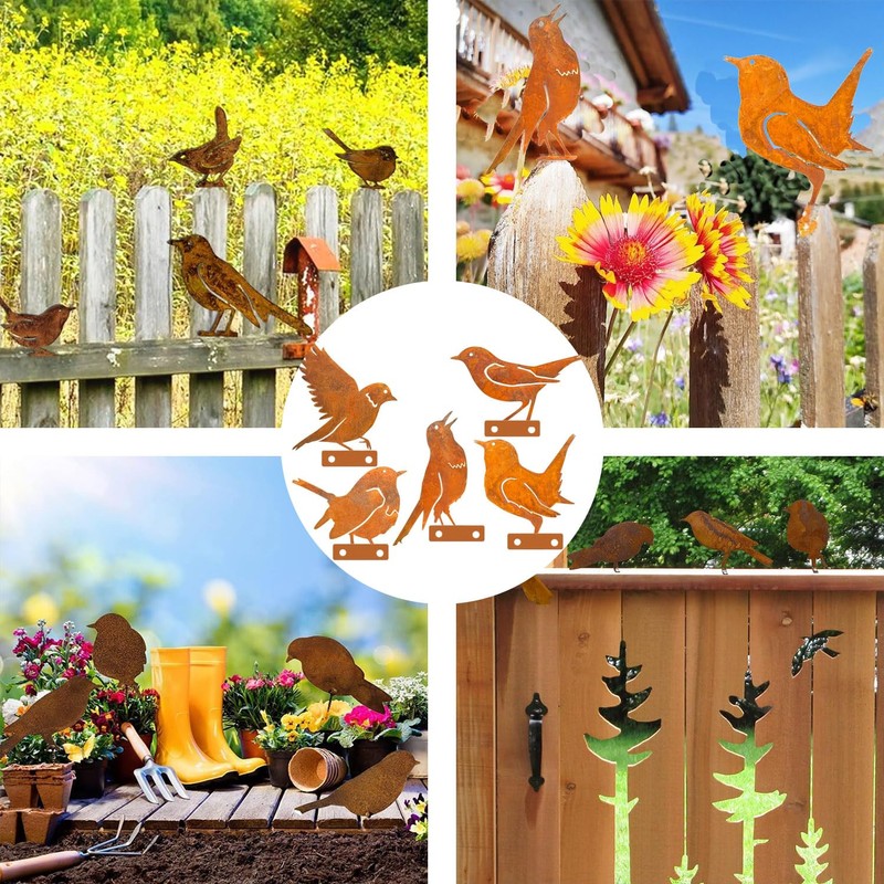 BSTDAYEVER Rust Birds Pack of 5 Metal Bird Reusable Rust