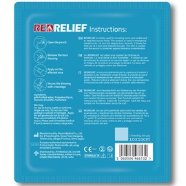 RedRelief Emergency 10x10cm Burn Dressing - Cools, soothes and relieves Pain
