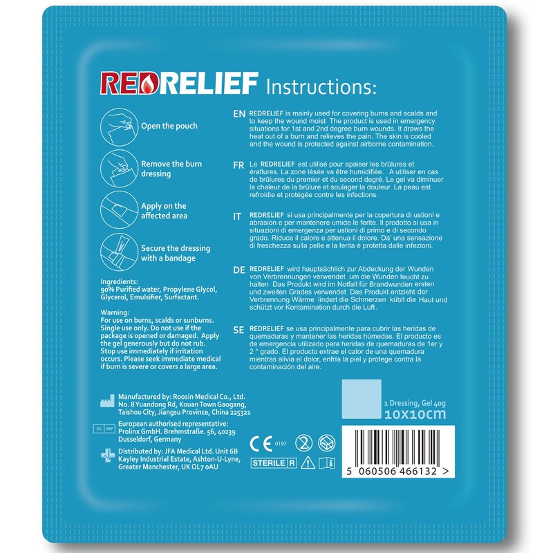 RedRelief Emergency 10x10cm Burn Dressing - Cools, soothes and relieves