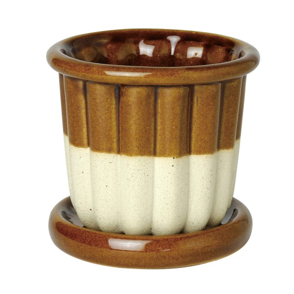 SPICE OF LIFE XDGS2311BR Flowerpot, Canele Planter, Brown, Size 2, Diameter 3.5 inches (8.8 cm), Height 3.3 inches (8.5 cm), Stoneware, Bottom Hole, Includes Saucer, Indoor and Outdoor Use
