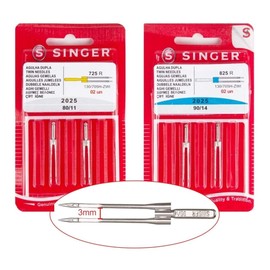 Singer Twin Needle Sewing Machine Needles Set 2025 Thickness 80/11-90/14 (3 mm Spacing)
