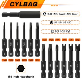 CYLBAQ Triangle Screwdriver, Square U-Shaped Screwdriver Bit Set, 12Pcs S2 Steel 1/4” Hex Shank Magnetic Tamper Proof Security Square Triangular U Types Screwdriver Bits 50mm with Bit Extension Holder