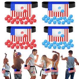 Lunmon 4 Sets Red White Blue Games Swing Shaking Balls Game Set for Adult Novelty Twerk Includes 40 Balls, Ribbon & Cardboard Boxes for Veterans Day Party