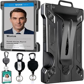Porta Gafete con Llavero Retráctil, Porta Credencial Hombre Mujer, Porta Tarjetas con Clip de Metal, Resistente Tarjetero de Crédito y Identificación para Tarjetas de Empleado, Trabajo o Acceso, Negro