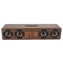Eboxer Portable Stereo Wooden Soundbar, 20W Bluetooth Speaker, Rechargeable Bass Effect, with LED Digital Display, Alarm Clock and FM Radio, for Home Travel Party