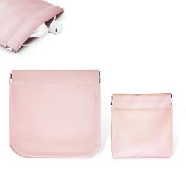 Pack of 2 Headphone Carry Case, PU Leather Case, Storage Bag, Portable Waterproof Earphone Protective Bag, Universal Headphone Protective Bag for Headphones, Keys, USB Sticks, Jewellery (Pink)