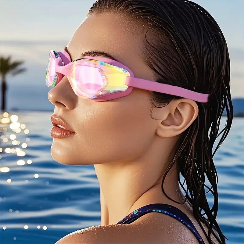 ProudDemon Swimming Goggles with Adjustable Strap, Tinted Lenses, Black/White (Pink