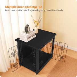 DWANTON Dog Crate Furniture with Cushion, Wooden Dog Crate with Double Doors, Dog Furniture, Dog Kennel Indoor for Small/Medium/Large Dog，End Table, Small, 27.2" L, Black