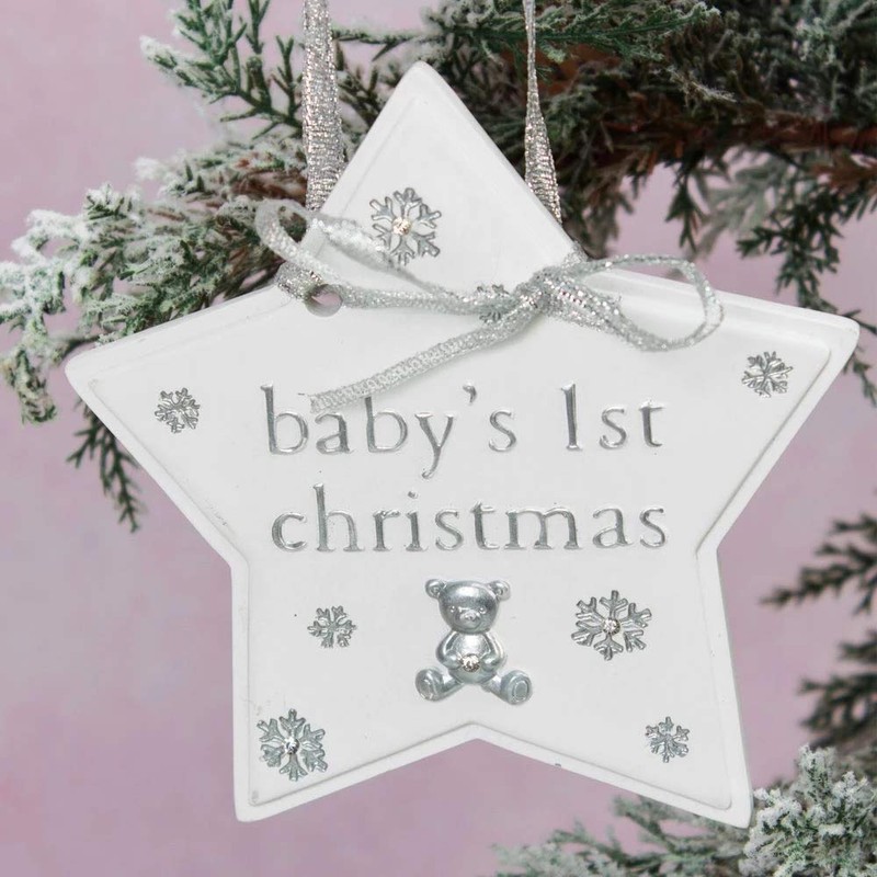 Bambino Baby's 1st Christmas Star Plaque Decoration with cute teddy