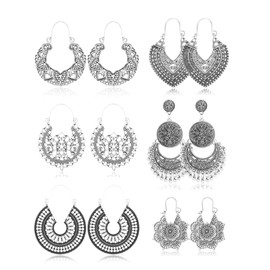 Morfetto 6 Pairs Vintage Bohemian Drop Dangle Earrings Boho National Style Hollow Petal Heart Shaped Beaded Statement Earrings for Women Girls Hypoallergenic Gold Jewelry Silver