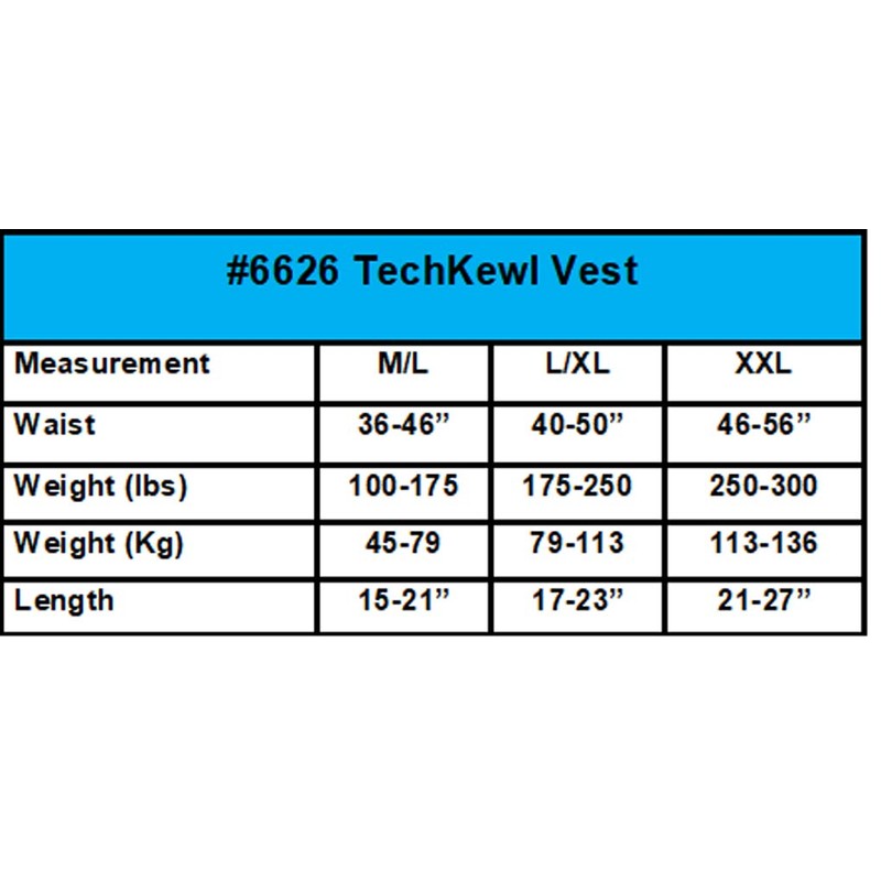 TechKewl COOLING VEST - Black - 2X fits 250-300 lbs