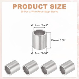 uxcell 3/8"(10mm) Aluminum Crimping Loop Sleeve, Wire Rope Stop Sleeve Round Crimp Ferrules for Wire Rope and Cable Ferrule, Silver 50Pcs
