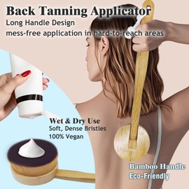 2-Piece Self Tanner Brush Set – Long Handle Lotion Applicator For Back and Kabuki Brush for Self Tanner, Body Makeup Brush for Bronzer, Creams, Mousse & Sunless Tanners