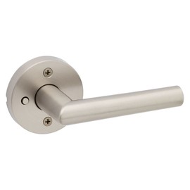 Kwikset Milan Interior Privacy Door Handle with Lock, Door Lever For Bathroom and Bedroom, Satin Nickel Reversible Keyless Push Button Lock Door Lever