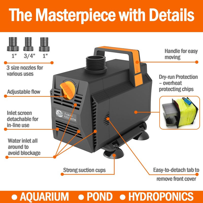 AquaMiracle 1200GPH Aquarium Water Pumps (4500L/H, 70W) Fountain Pump Pond