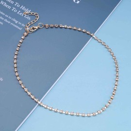 Cimenexe Bohemian Tennis Chain Necklace Vintage Crystal Choker Minimalist Rhinestone Chain Necklace Choker Adjustable Gold Clavicle Necklace Jewelry for Women and Girls