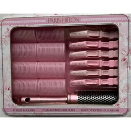 Hair Styling Set, 8 Rollers, 7 Alligator Clips, Round Vented Brush, Pink