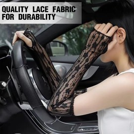 KSJEHW Women's Fingerless Gloves Lace Gloves Long Mesh Gloves 1920s Vintage Tea Party Gloves Ladies Girls Bridal Wedding Evening Party Costume Accessories (Black), black