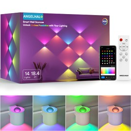 ANGELHALO Smart Wall Sconces, Music Sync Indoor Double-Headed Wall Lights, Works with Alexa, Multicolor LED Wall Light for Home Decor, Dynamic Scenes Indoor Light for Living Room, Bedroom, 14 Pack