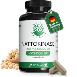 Nattokinase 20,000 FU/g - 100 mg per capsule - 1 year supply (365 capsules) - fermented soybean extract - pharmacy quality - Green Naturals®